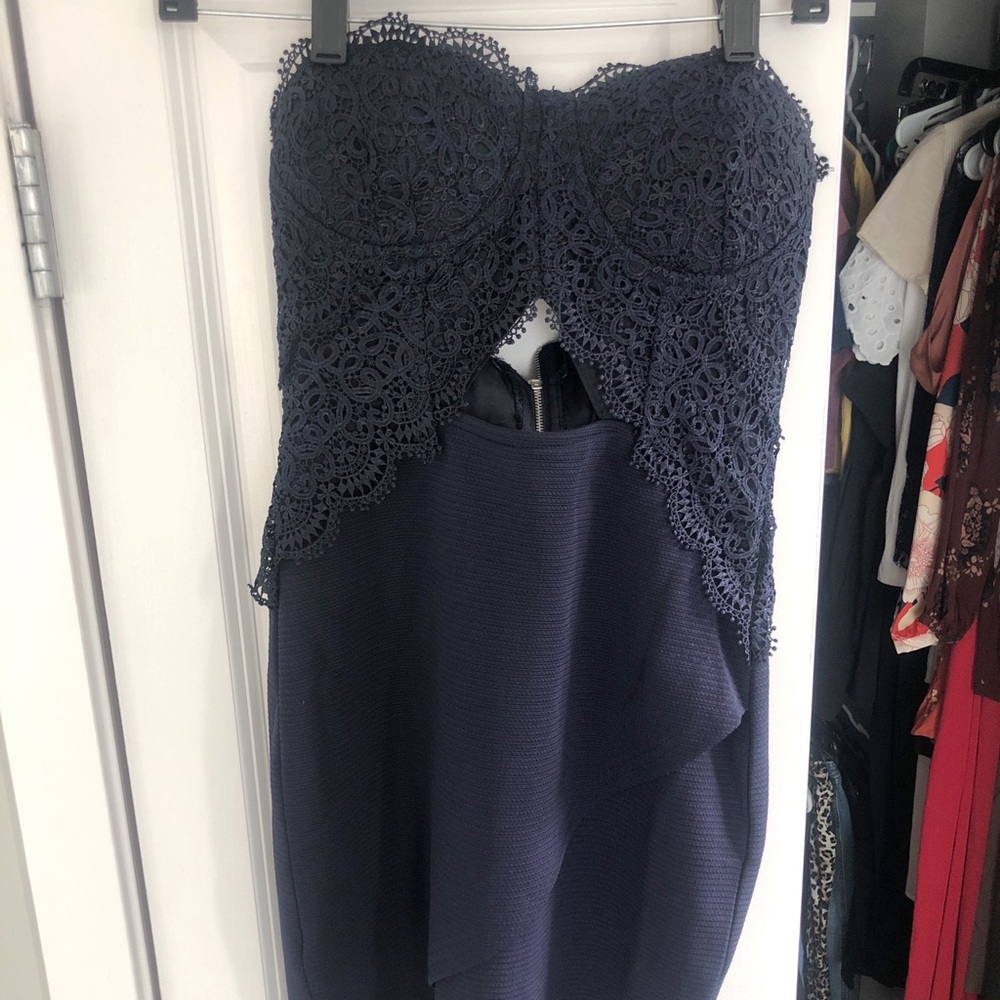 Strapless blue dress